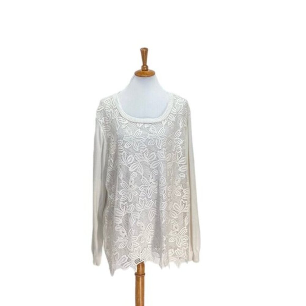 Lane Bryant Crochet Lace Sweater Size 22/24 (3X) Boho Cottagecore Minimalist